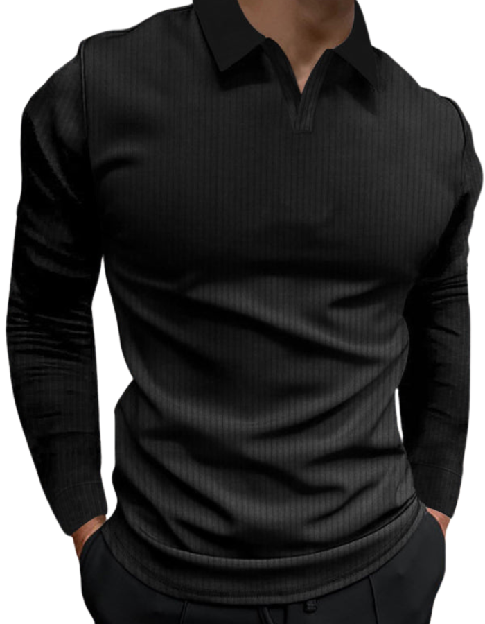SHOPIQAT Casual Stand-Up Collar Stretch Vertical Strip Long-Sleeve V-Neck Polo Shirt - Premium from shopiqat - Just $8.250! Shop now at shopiqat